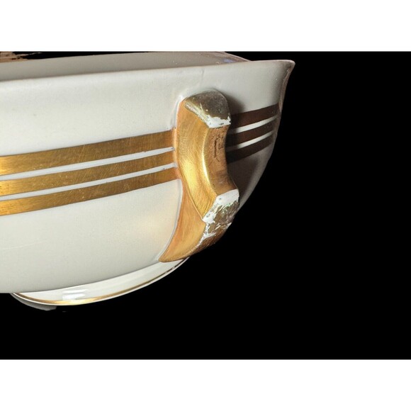 Covered White and Gold Accented Bowl w/ Handles By Jean Luce Paris France Vtg - Picture 8 of 11